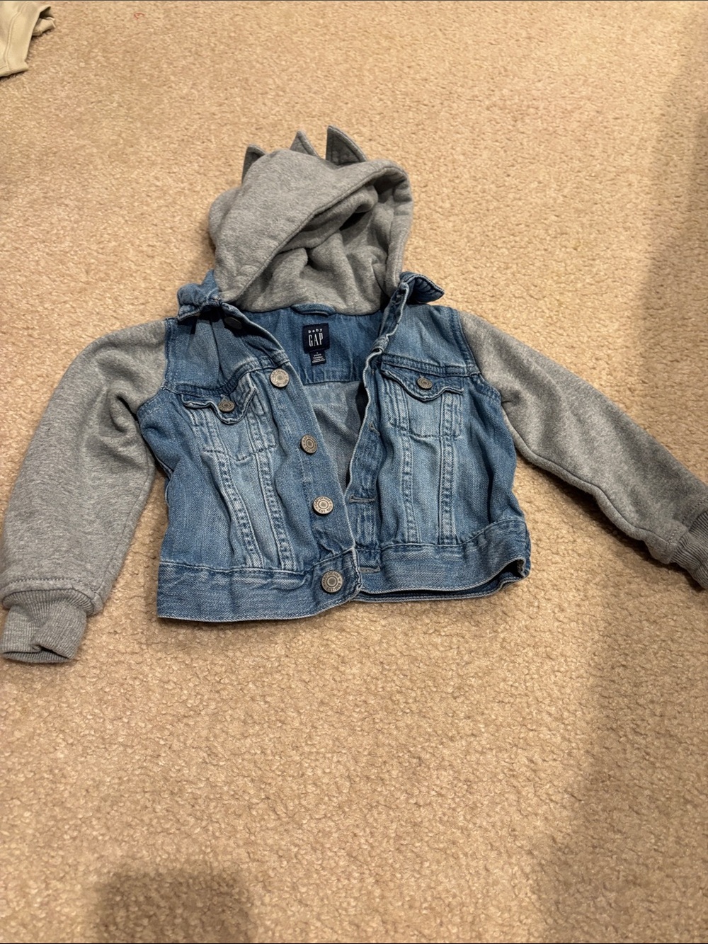 GAP Two-Tone Denim Jacket with Gray Hooded Sleeves
